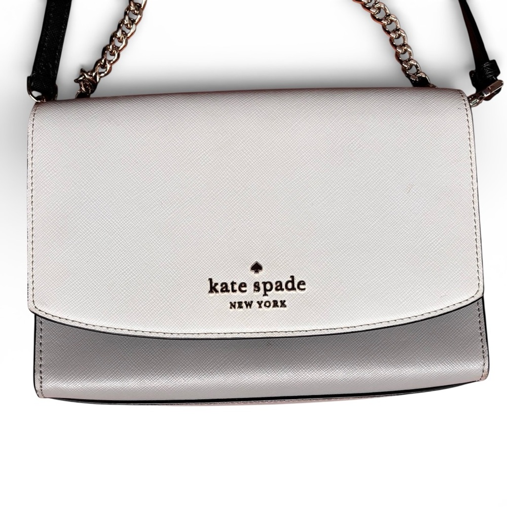 Kate Spade New York Saffiano Leather Colorblock Flap Crossbody Gray White Black